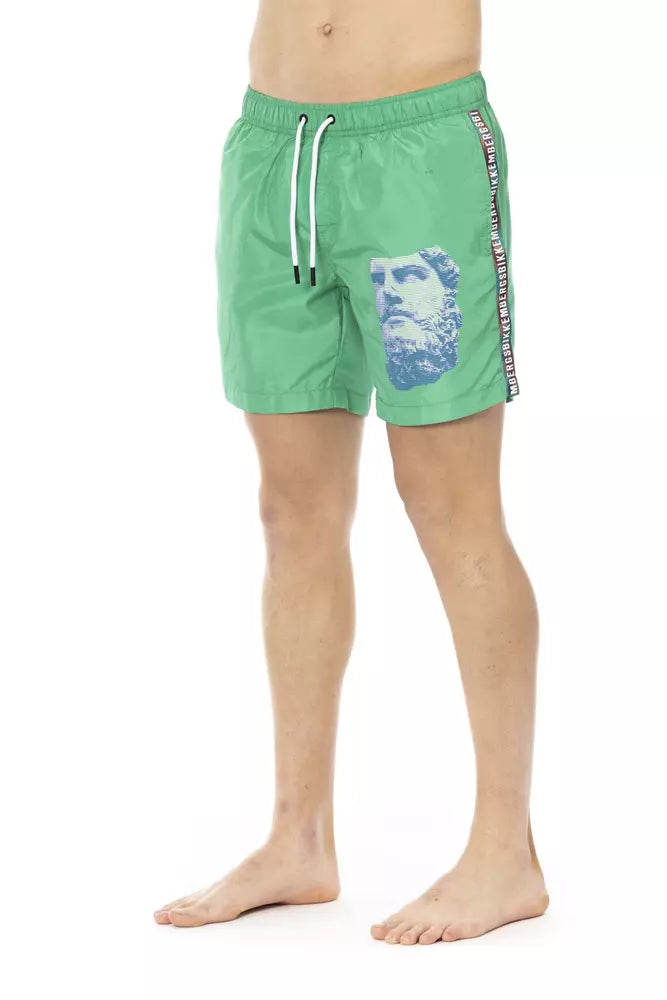 Green Polyester Men Swim Shorts