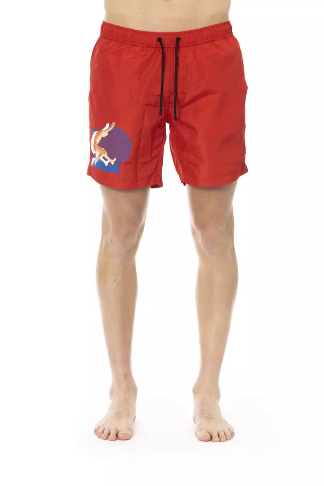 Red Polyester Men's Swim Short