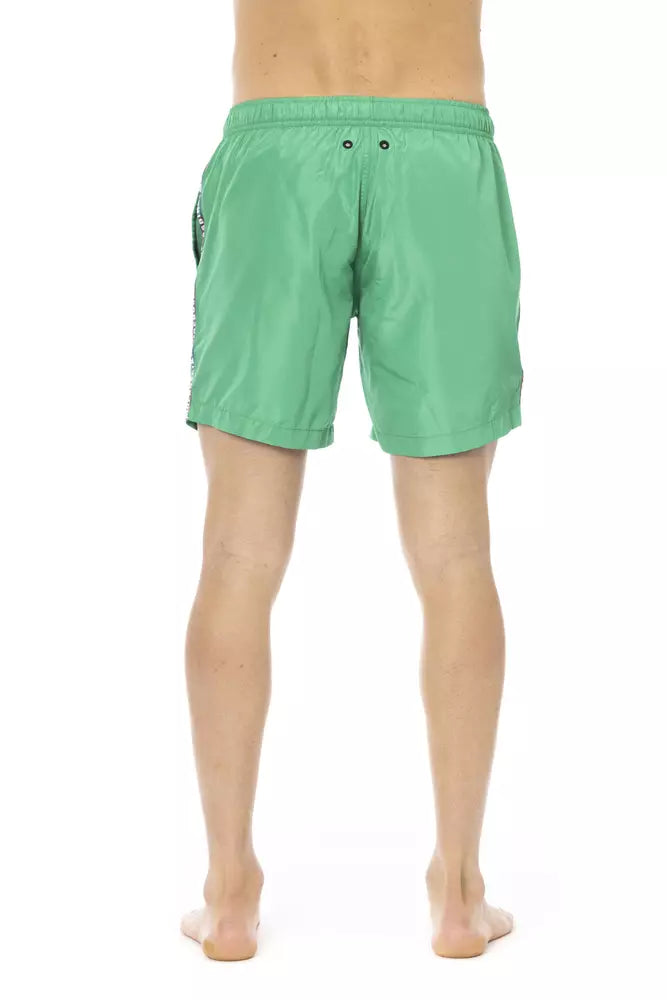 Green Polyester Men Swim Shorts