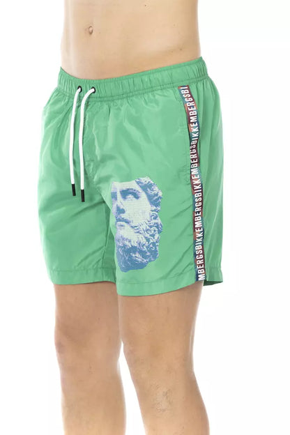 Green Polyester Men Swim Shorts