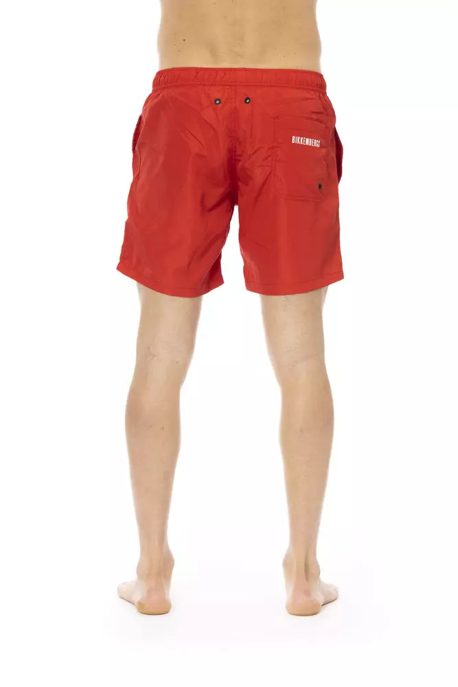 Red Polyester Men Swim Short