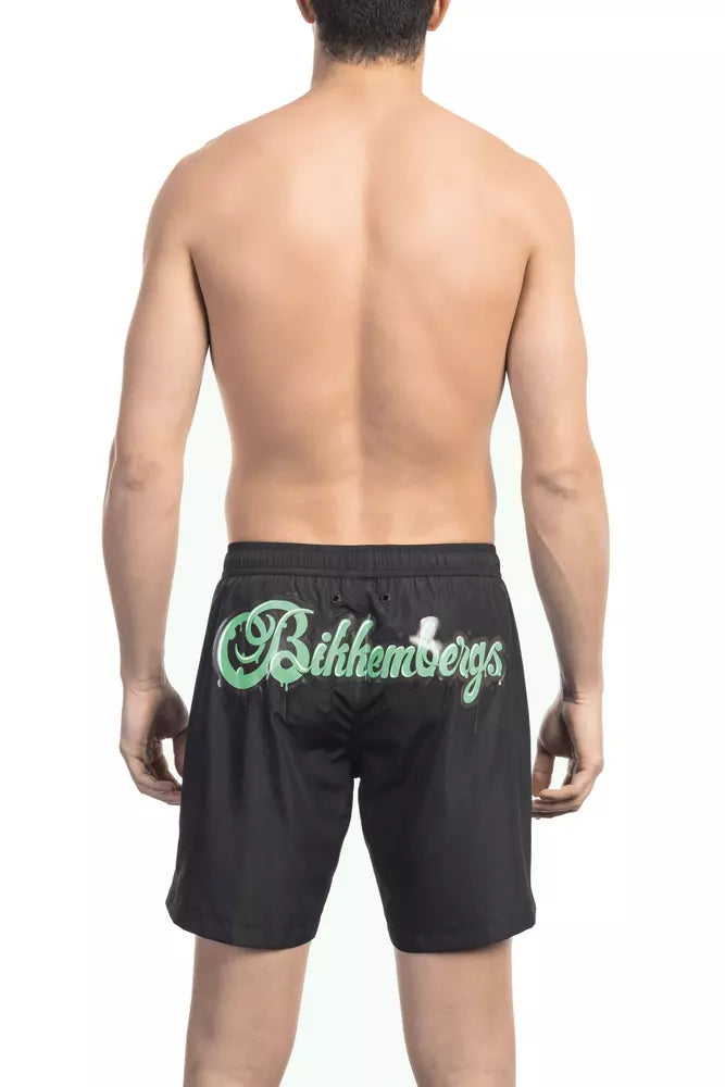 Black Polyester Men Swim Short