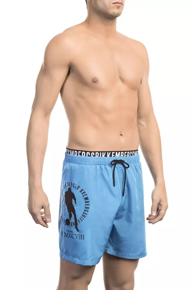 Light Blue Polyester Men Swim Short