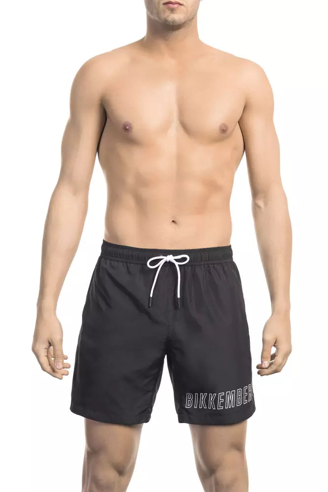 Black Polyester Men Swim Short