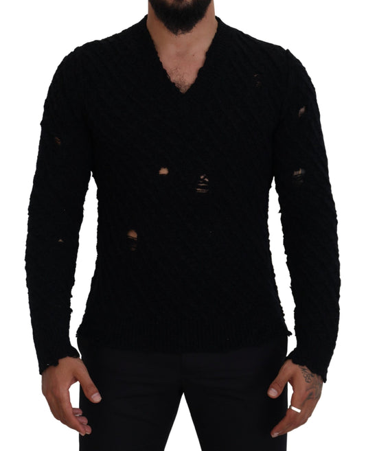 Elegant Black Wool-Blend V-Neck Sweater