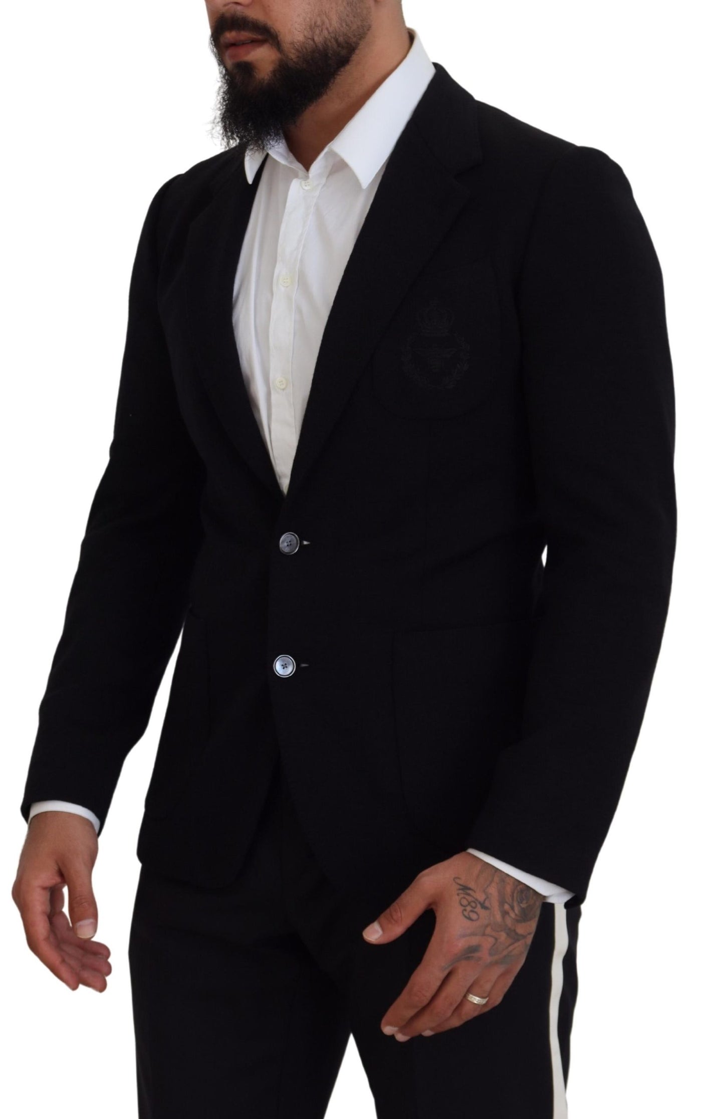 Elegant Single Breasted Black Wool Blazer