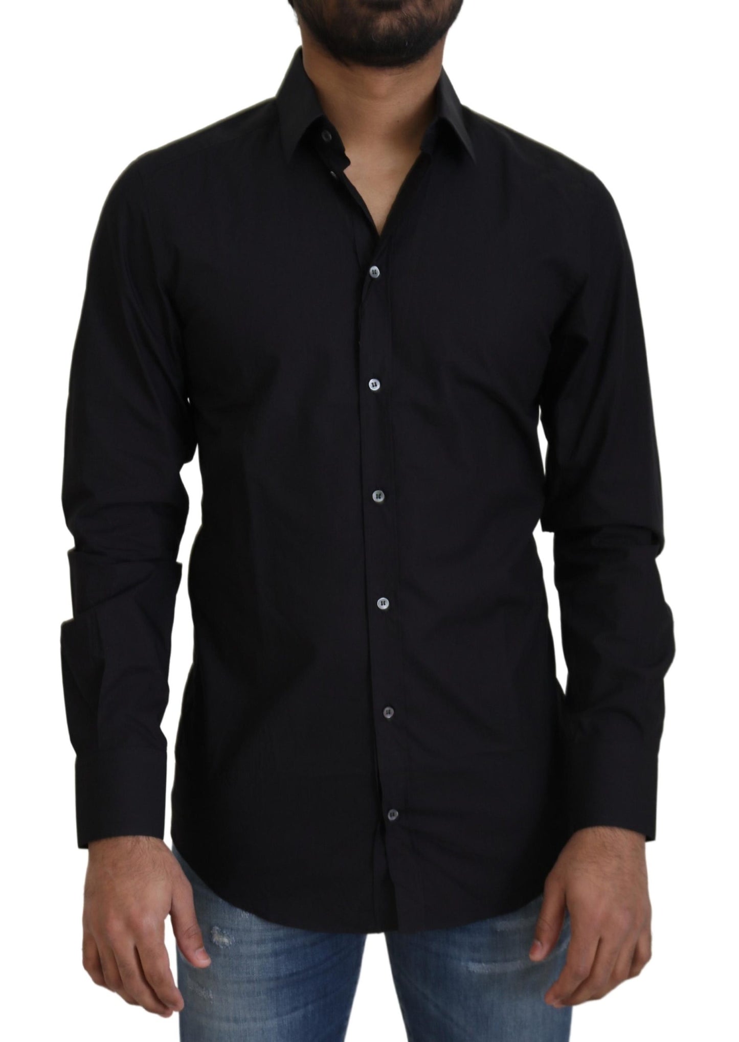 Elegant Slim Fit Black Cotton Dress Shirt