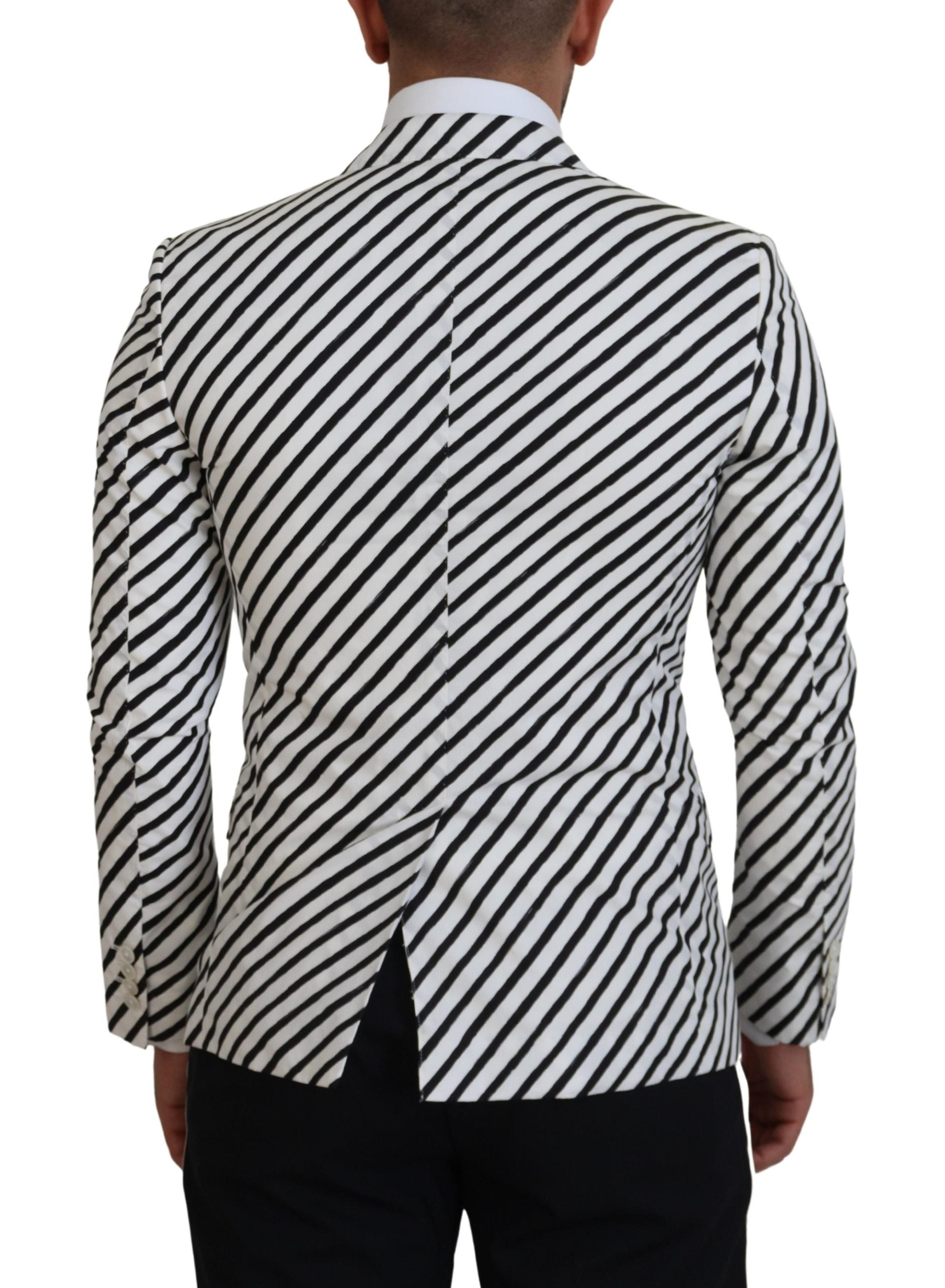 Elegant White Striped Single Breasted Blazer