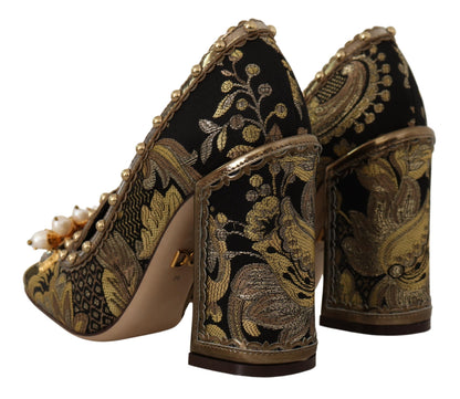 Elegant Gold Jacquard Brocade Pumps