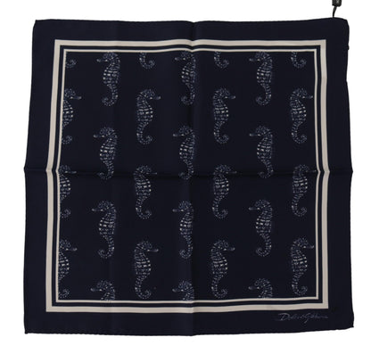 Elegant Blue Seahorse Silk Men's Scarf