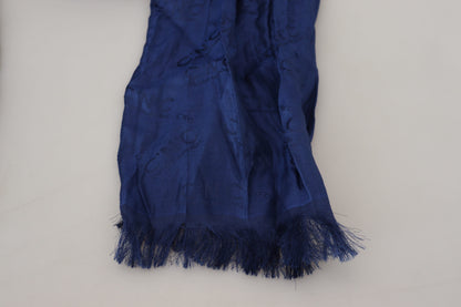 Elegant Silk Fringe Scarf in Chic Blue