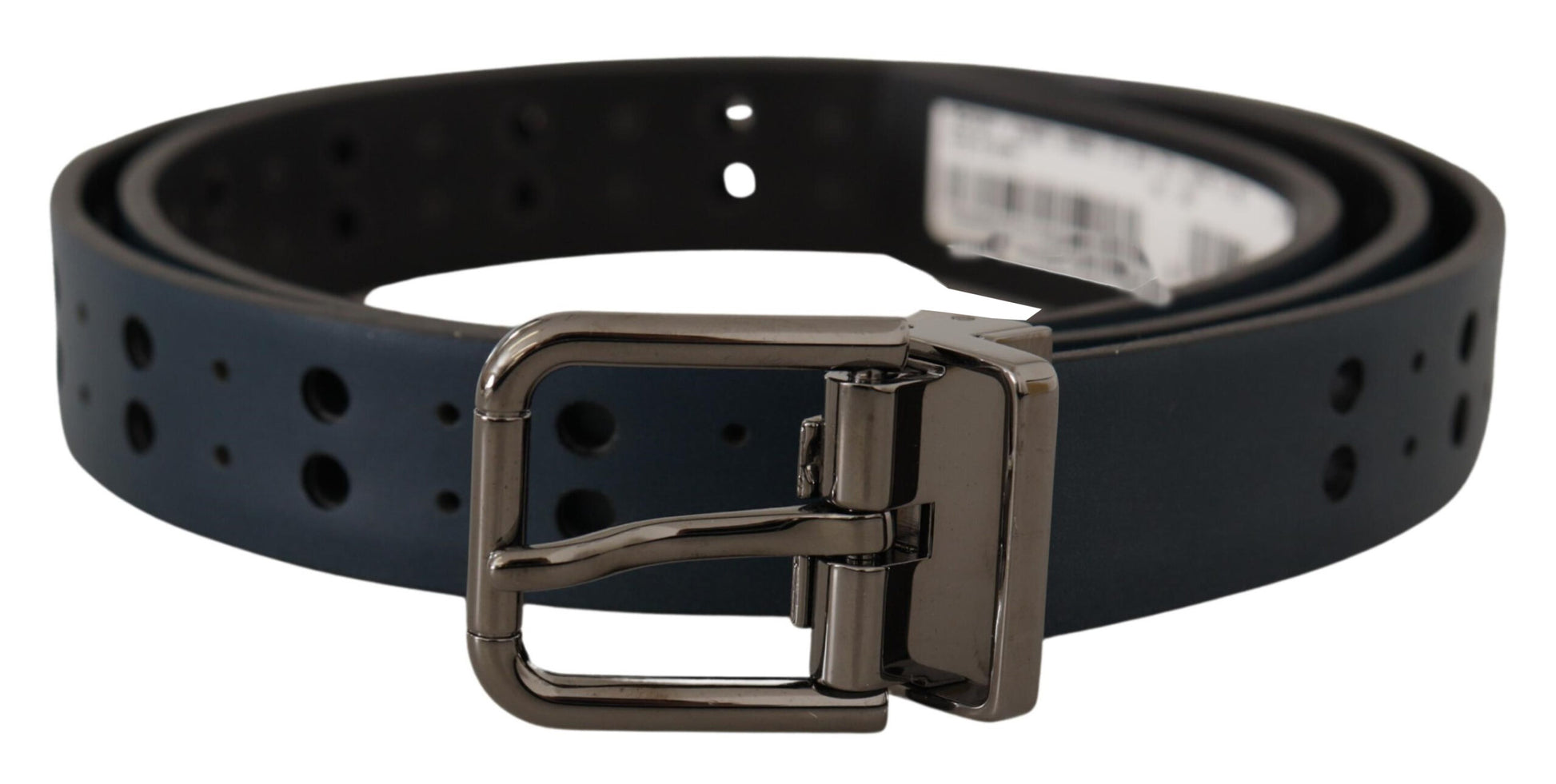 Elegant Blue Leather Belt with Metal Buckle