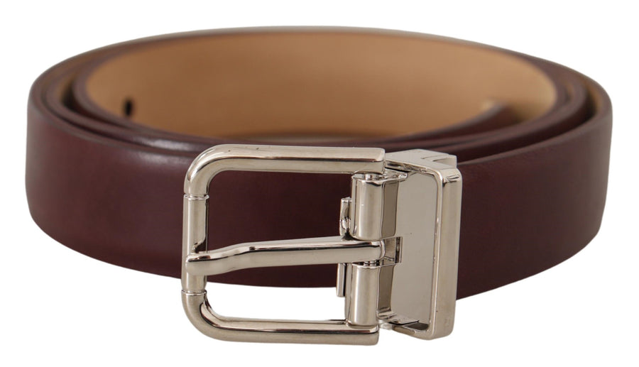 Elegant Leather Belt with Silver Tone Buckle