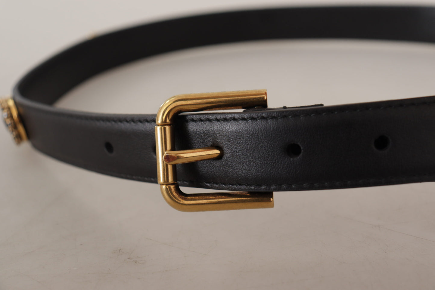 Elegant Black Leather Logo Belt