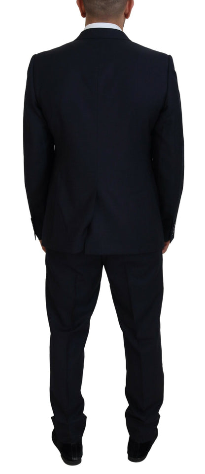 Elegant Blue Martini Wool-Silk Blend Suit