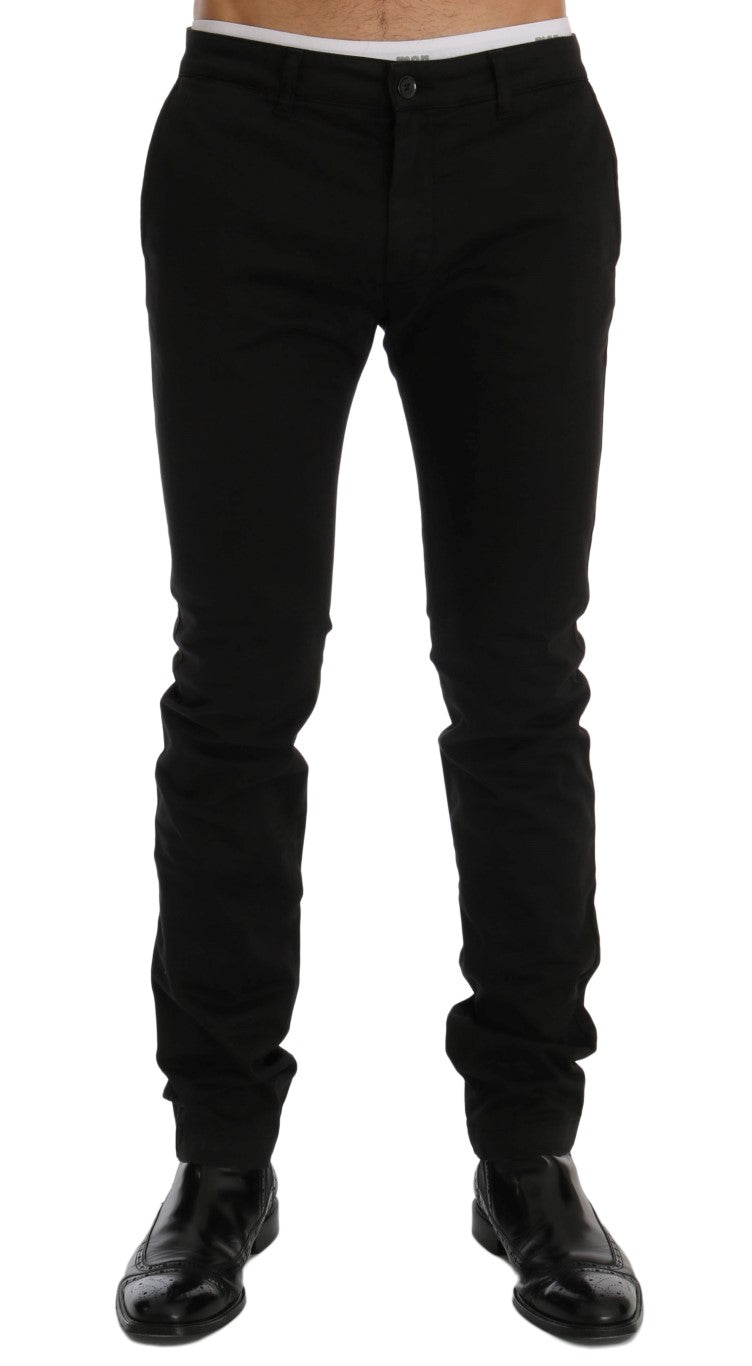 Elegant Slim Fit Black Cotton Trousers