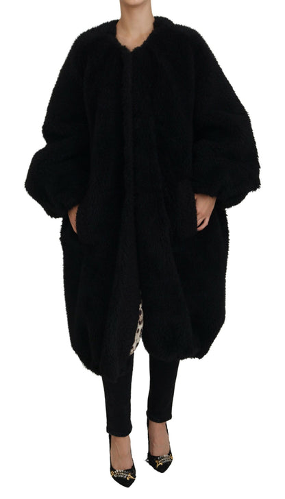 Elegant Black Cashmere Blend Overcoat Jacket