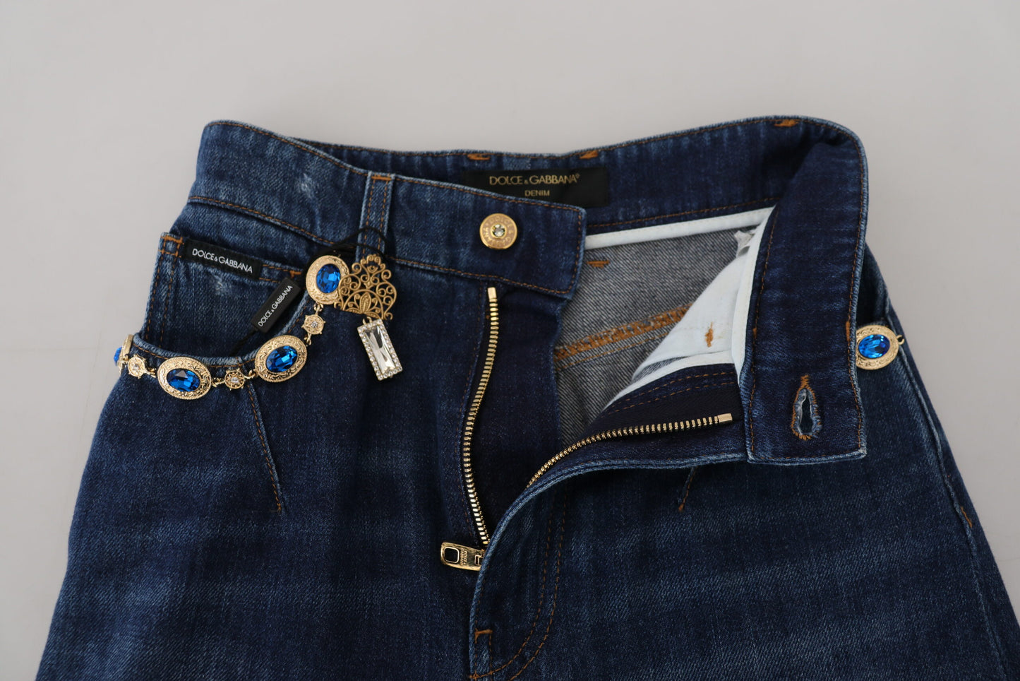 Embellished Straight Leg Designer Jeans