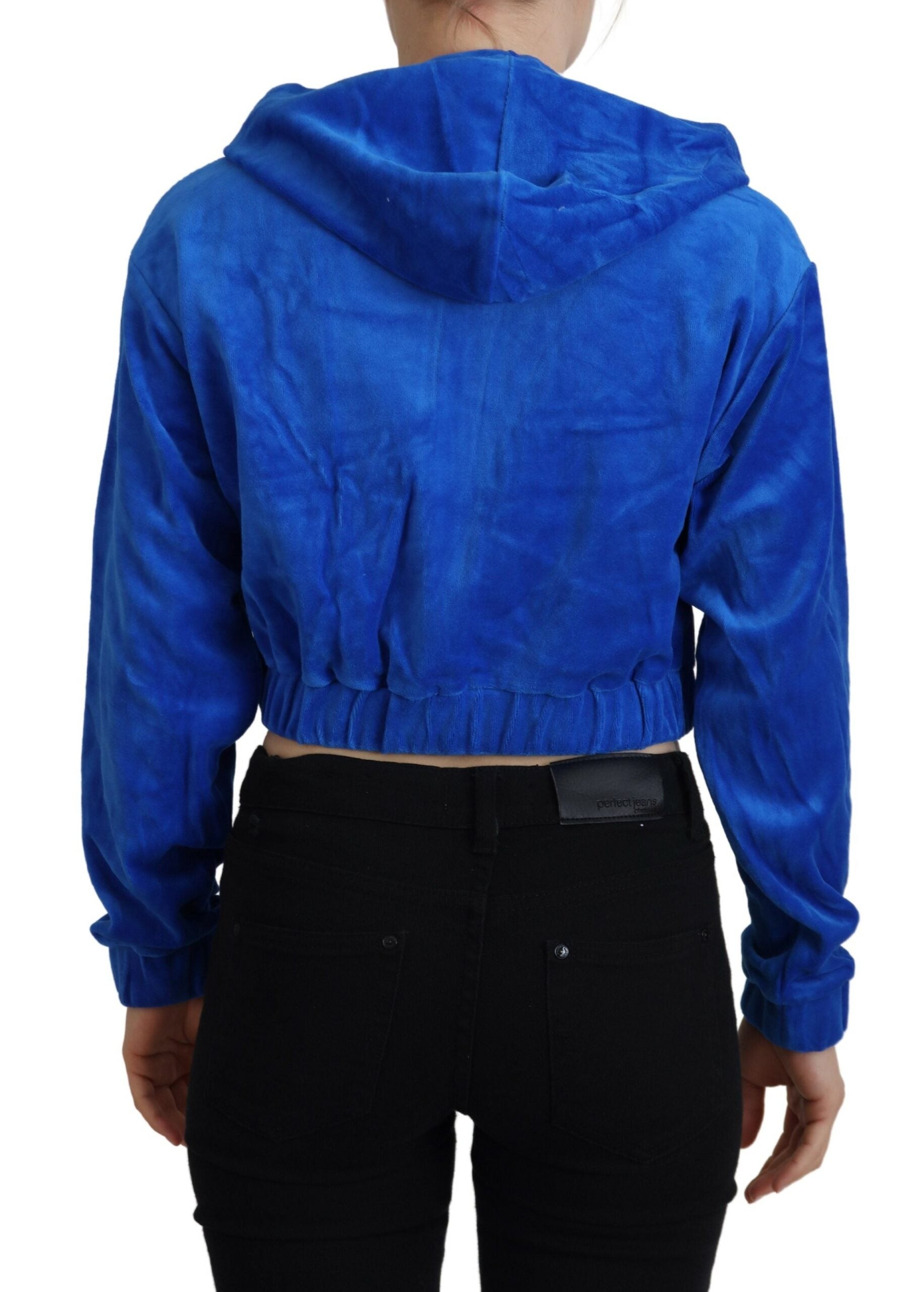 Glam Hooded Zip Cropped Sweater in Blue