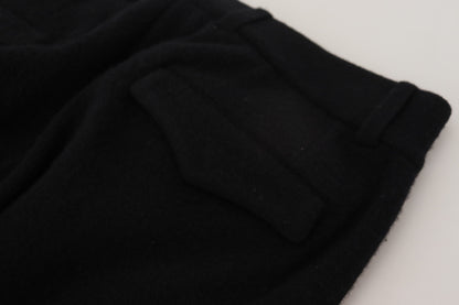 Elegant Black Tapered Wool Trousers