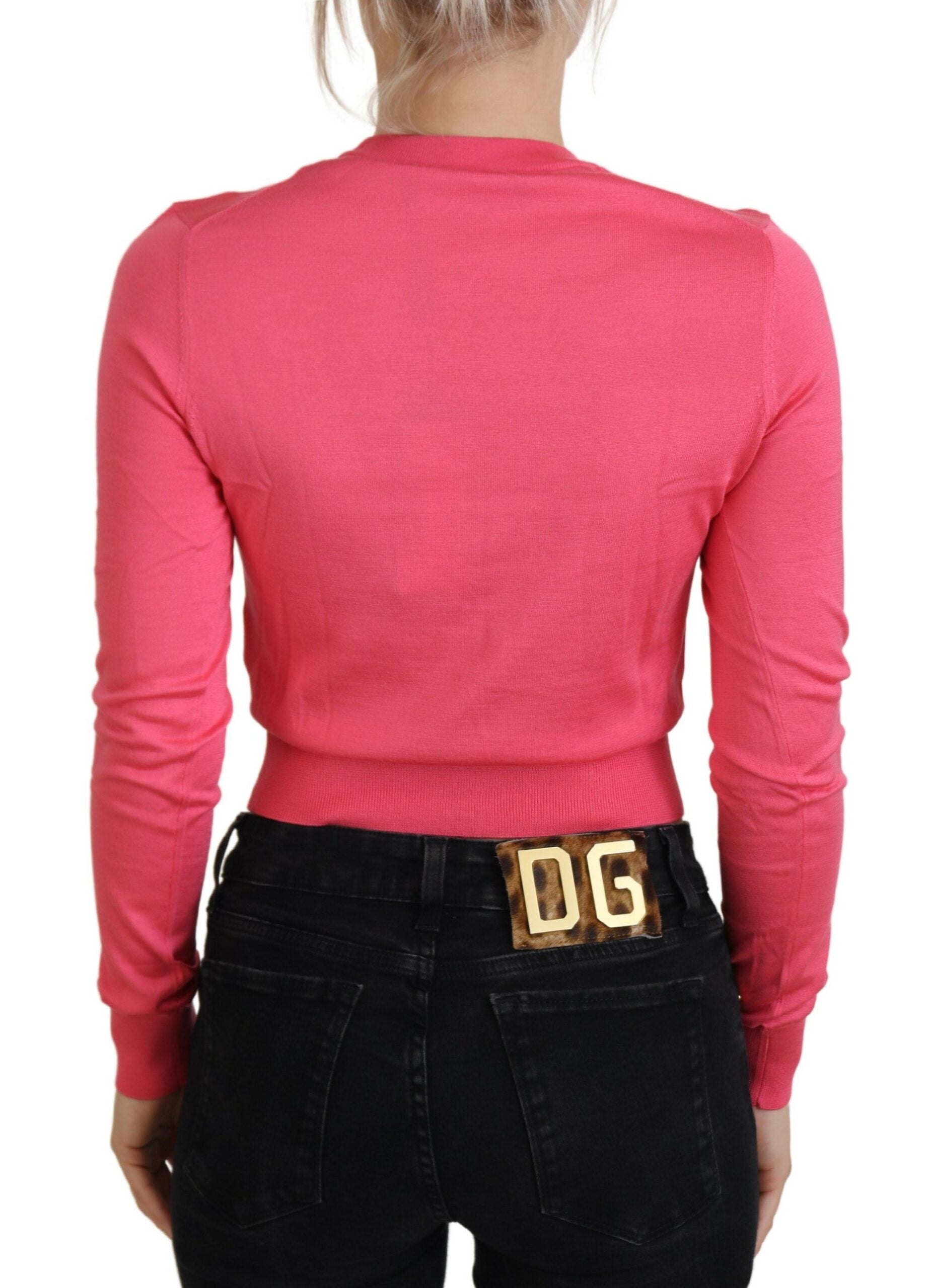 Elegant Pink Cropped Crewneck Sweater