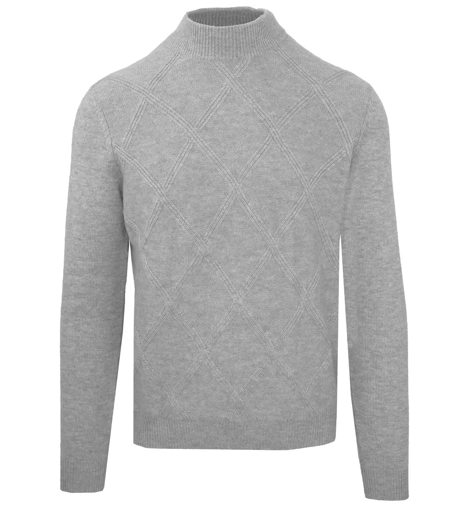 Gray Wool Men Sweater with Diamond Stitching