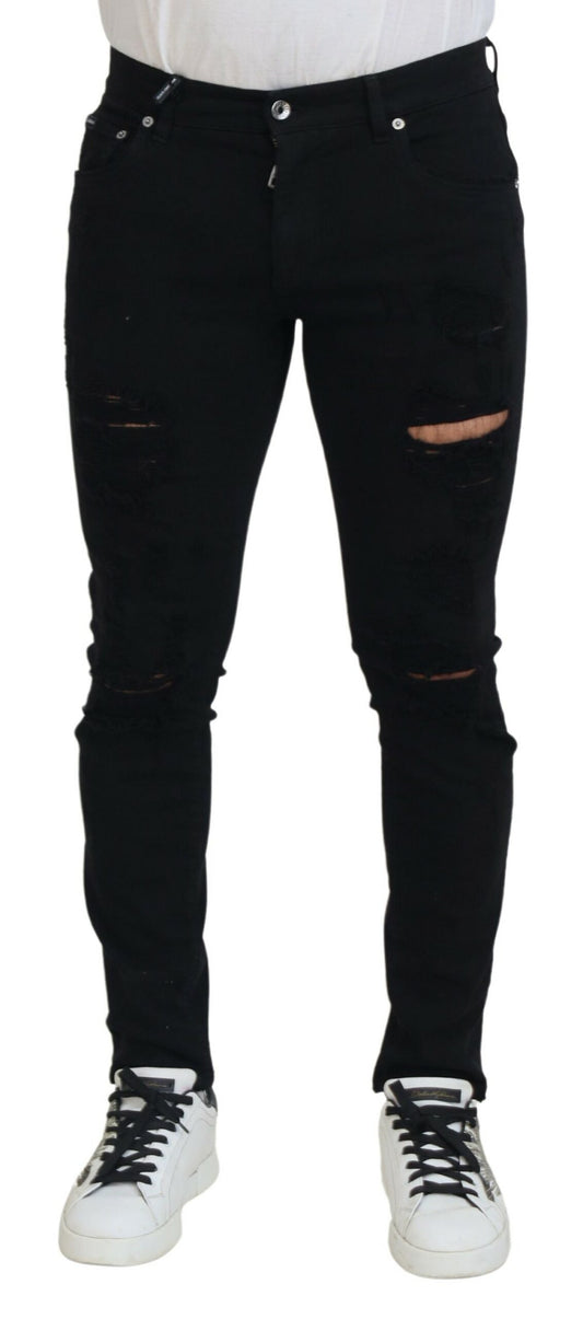 Svelte Black Tattered Slim Fit Denim