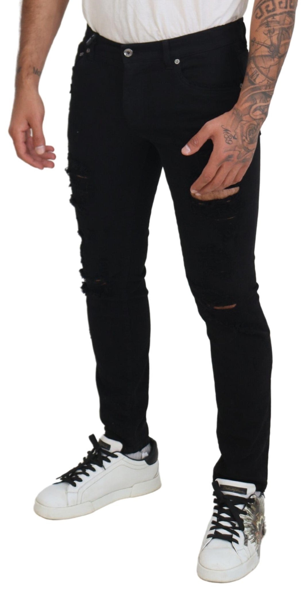 Svelte Black Tattered Slim Fit Denim