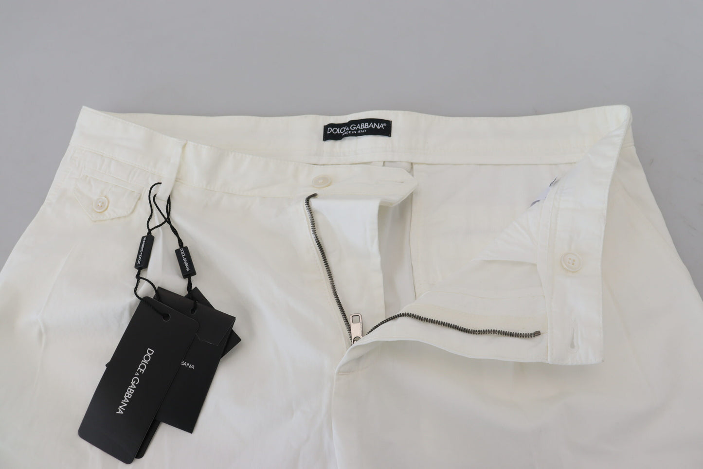 Elegant White Cotton Chino Pants