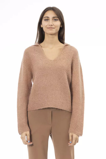 Beige Merino Wool Women Sweater