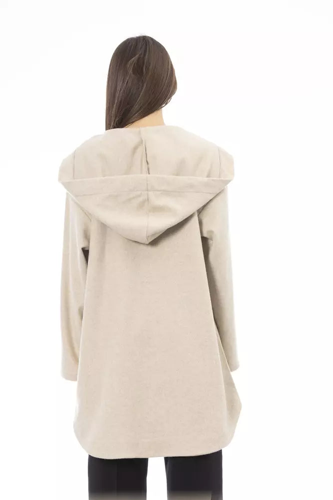 Beige Wool Women Sweater with Hood