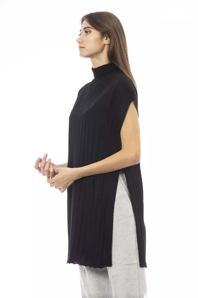 Black Wool Women Sweater with Side Slits