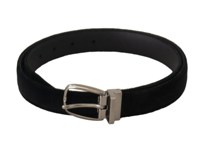 Elegant Black Velvet Engraved Buckle Belt