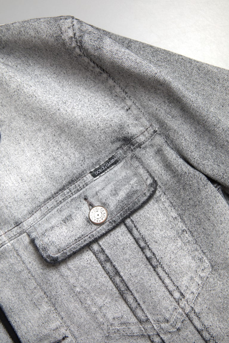 Elegant Gray Cotton Stretch Denim Jacket