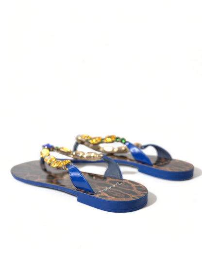 Elegant Blue Leather Flat Sandals