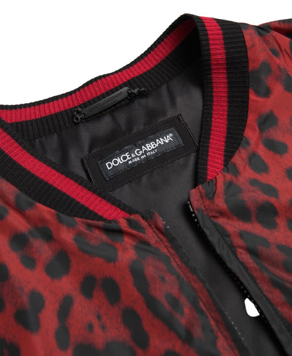 Red Leopard Print Bomber Jacket