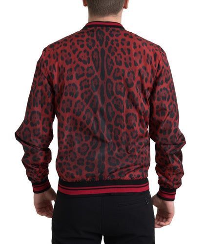 Red Leopard Print Bomber Jacket