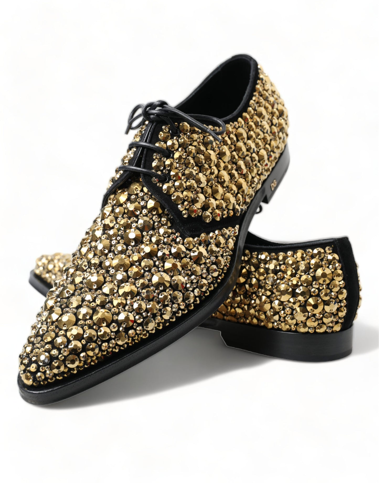 Elegant Gold Black Suede Derby Dress Shoes