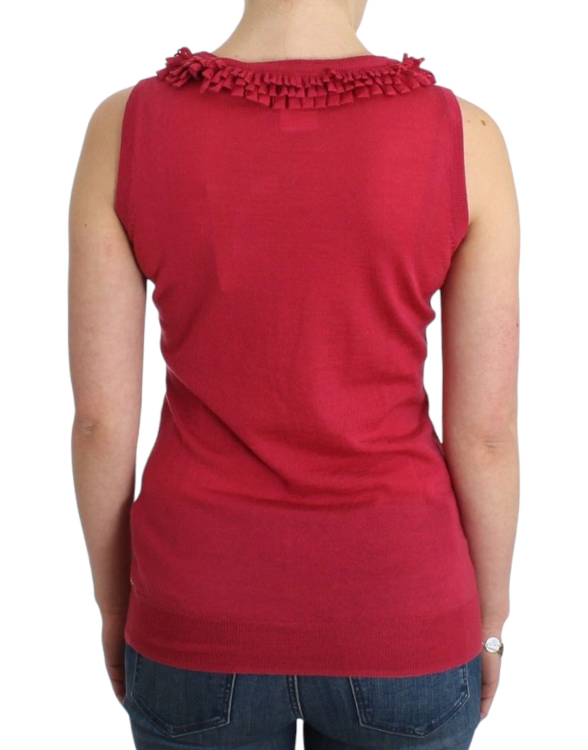 Elegant Pink Sleeveless Wool Knit Top