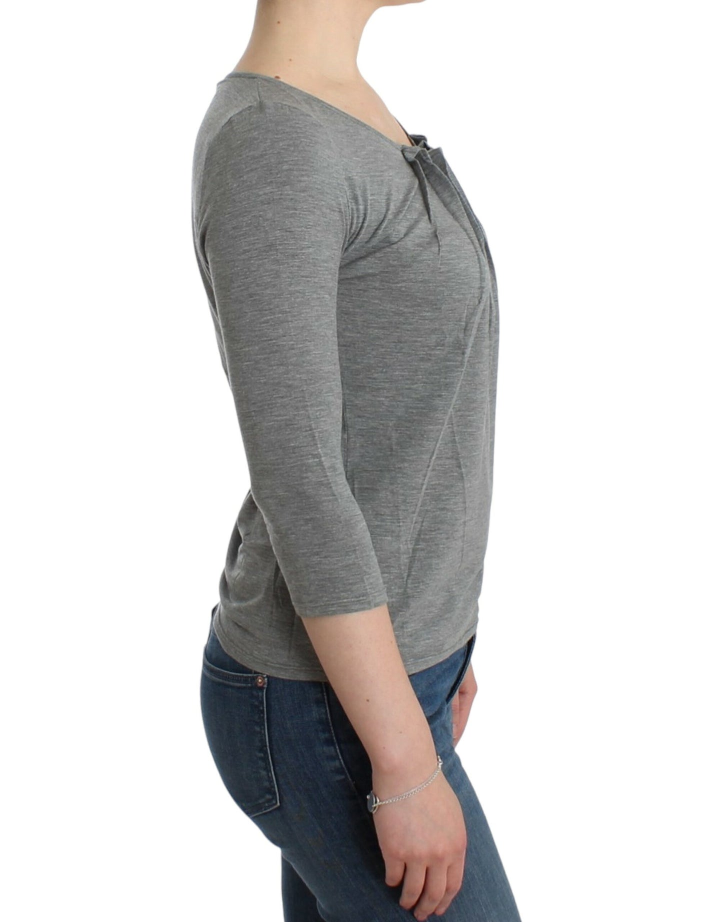 Elegant Gray Cashmere-Blend Jumper