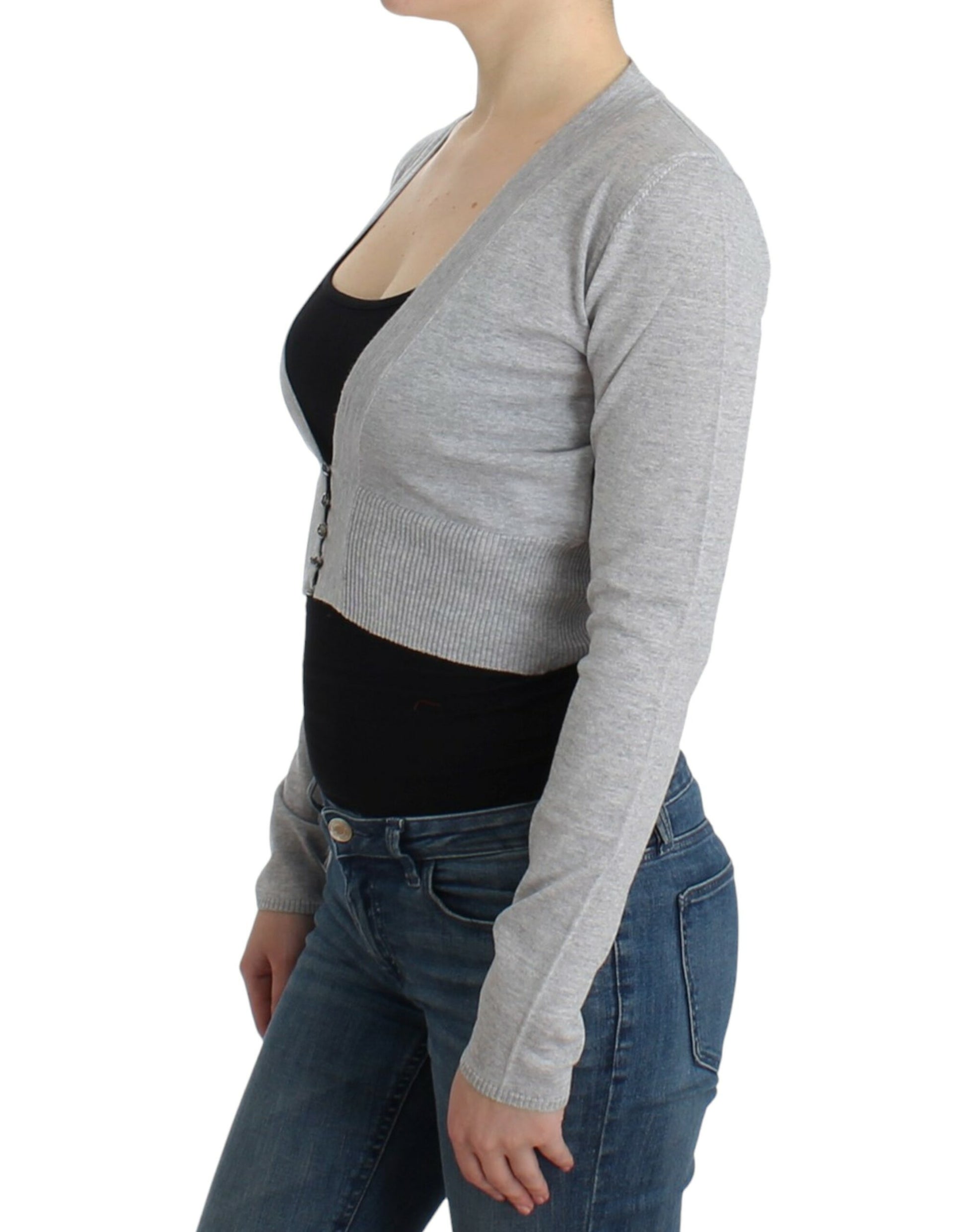 Cropped Virgin Wool Cardigan in Chic Gray