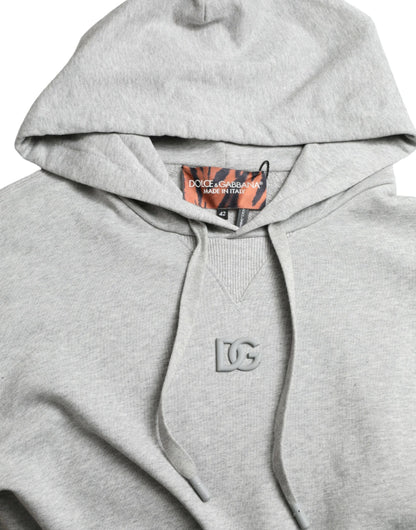 Chic Gray Logo Hooded Cotton Sweater