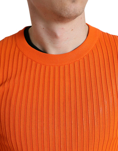 Sleek Sunset Orange Knitted Pullover Sweater