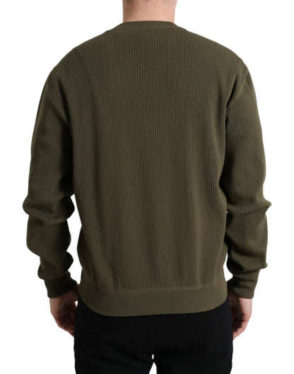 Elegant Green Crew Neck Cotton Sweater