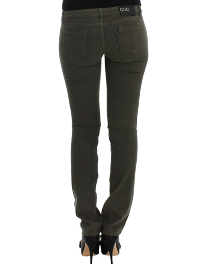 Chic Green Slim Leg Designer Jeans