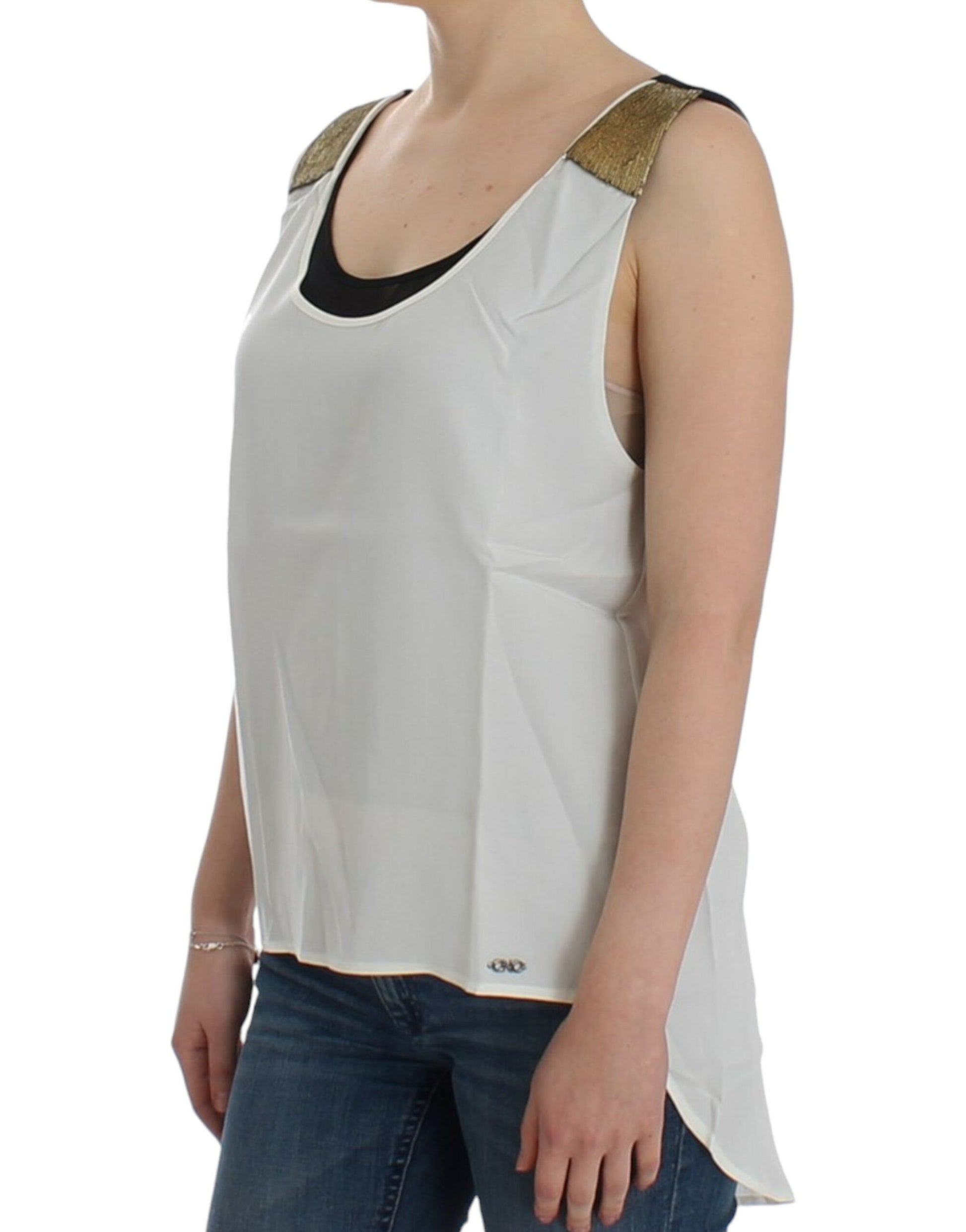 Elegant Monochrome Sleeveless Top with Gold Accents