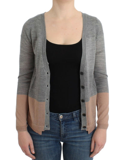 Elegant Gray Acrylic & Wool Cardigan