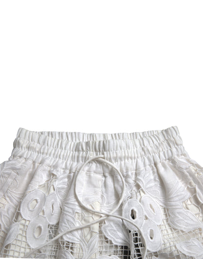 Chic High-Waisted Lace Shorts in Pure White