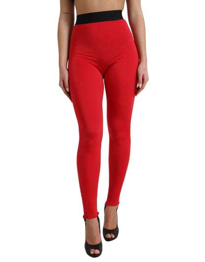 Elegant High Waist Red Leggings