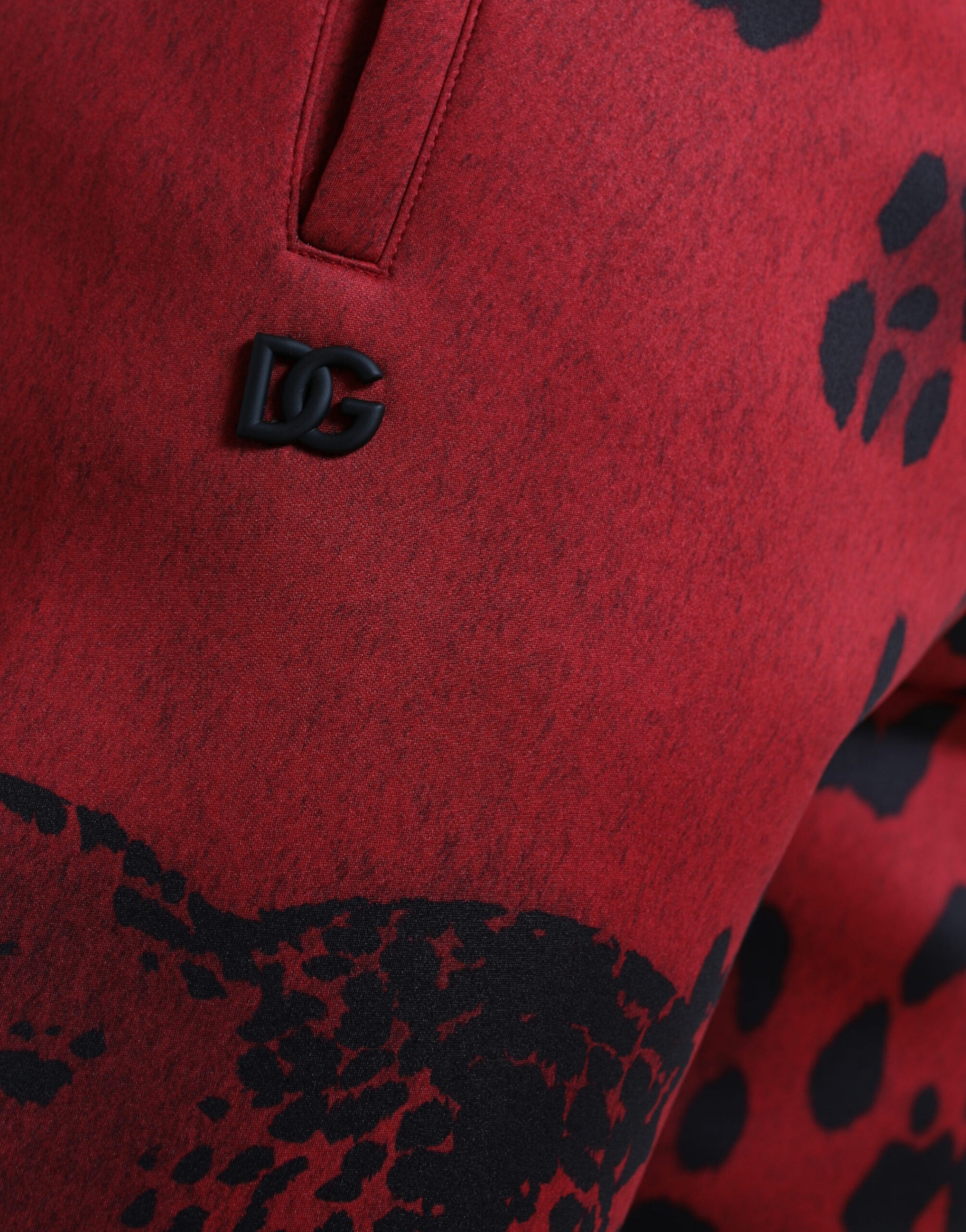 Elegant Leopard Print Joggers in Red and Black